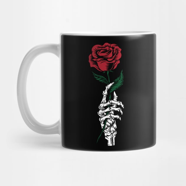 Red Rose Flower Skeleton Hand by GothicDesigns